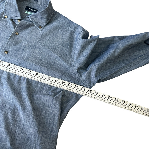 Peter Millar Summer Chambray Shirt Men’s XL Blue Long Sleeve Button-Down Collar - Picture 7 of 10